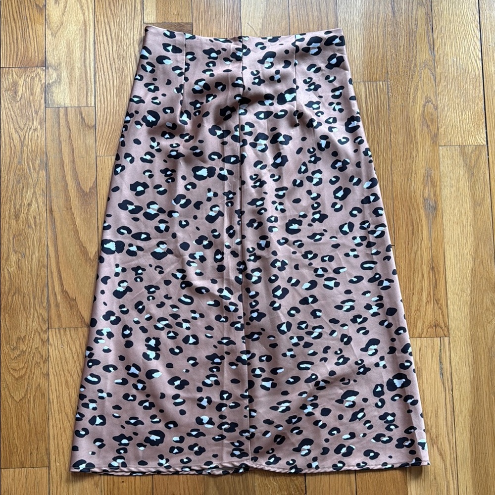 Nasty Gal A-Line Skirt in Brown and Black Leipard Primt Satin Skirt Size 2
